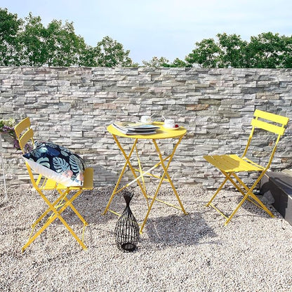 Grand patio 3-Piece Folding Bistro Set, 2 Chairs and 1 Table, Weather-Resistant Outdoor/Indoor Conversation Set for Patio, Yard, Garden-Yellow