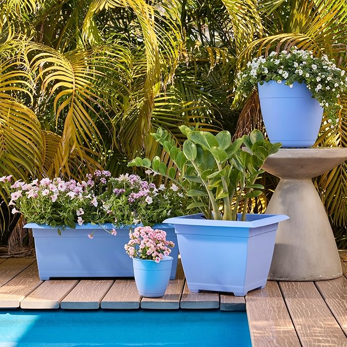 Bloem Dayton 8" Ocean Blue Recyled Plastic Planter Pot with Drainage Holes and Removable Saucer for Indoor and Outdoor Gardening