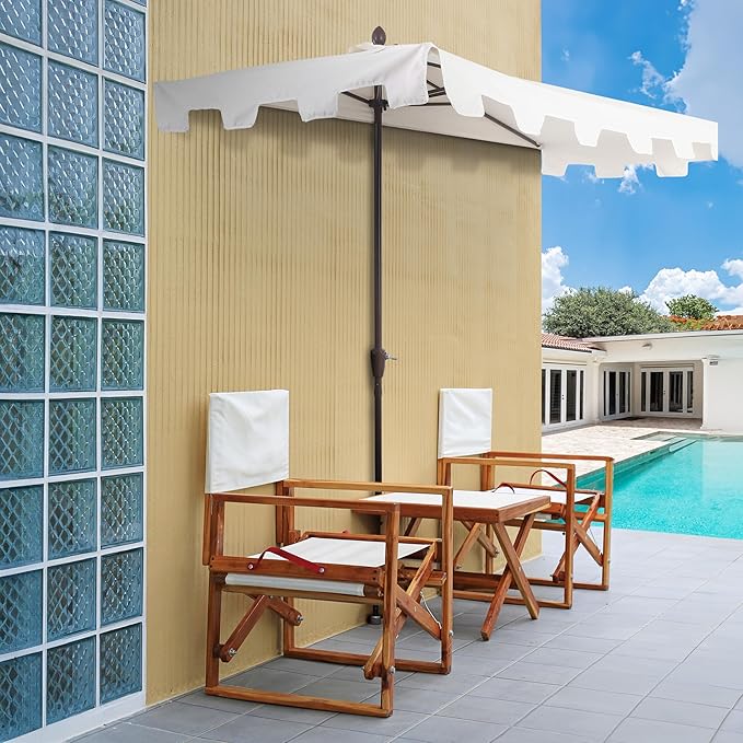 JONATHAN Y Half Umbrella UMB1200B Sidney 9 ft. Classic MidCentury Rectangular Market Patio with Crank, Wind Vent and UV Protection in Cream/White