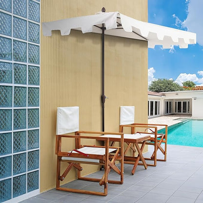 JONATHAN Y Half Umbrella UMB1200B Sidney 9 ft. Classic MidCentury Rectangular Market Patio with Crank, Wind Vent and UV Protection in Cream/White