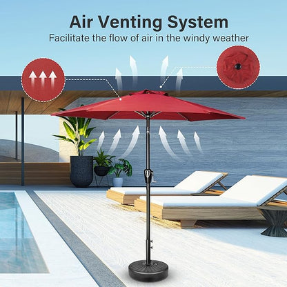 Simple Deluxe 7.5' Patio Umbrella Outdoor Table Market Yard Umbrella with 6 Sturdy Ribs for Backyard, Pool, Garden, Deck, Red