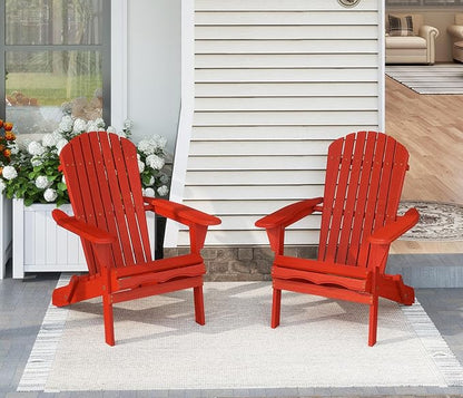 Outdoor Wooden Folding Adirondack Chair with Pre-Assembled BackRest & SeatBoard, Accent Furniture for Patio Backyard Garden Porch Deck Pool Firepit