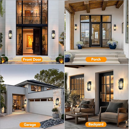 Outdoor Front Porch Light Fixtures Wall Mount, Water Ripple Outdoor Wall Lantern,2 Pack Black Exterior Lighting Fixtures, Waterproof Sconce Lights, Outside Lantern Lamp for Garage(Bulb Included)