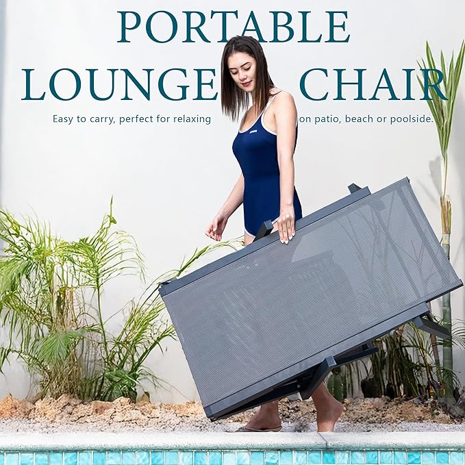 Brafab Outdoor Lounge Chair Set - 3 Pieces Aluminum Patio Chaise Chairs Set, Pool Loungers with Side Table & Insulated Cooler Bag, Adjustable Backrest Beach Chair for Poolside Garden Lawn Deck, Grey