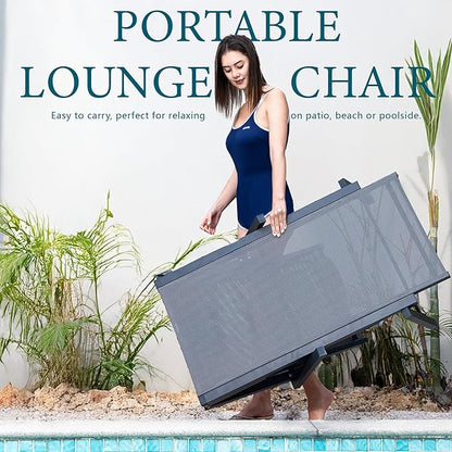 Brafab Outdoor Lounge Chair Set - 3 Pieces Aluminum Patio Chaise Chairs Set, Pool Loungers with Side Table & Insulated Cooler Bag, Adjustable Backrest Beach Chair for Poolside Garden Lawn Deck, Grey