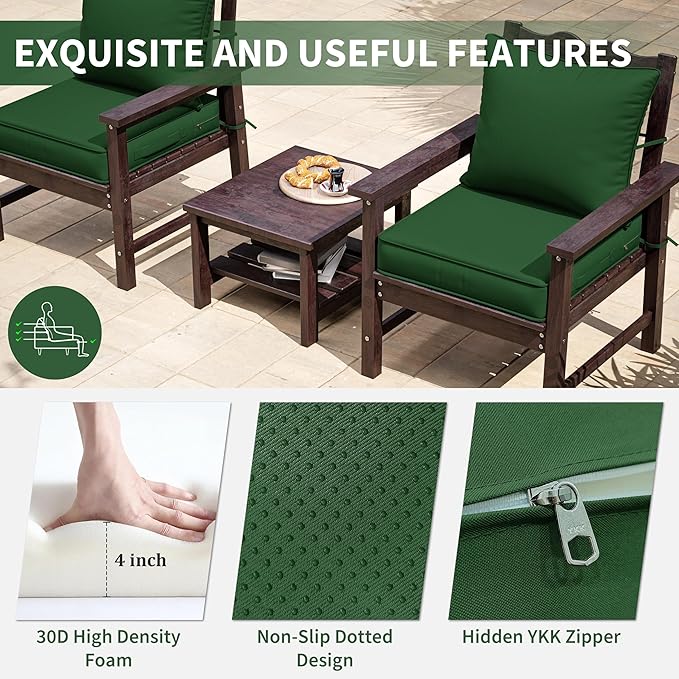 Premium Outdoor Seat Cushion Chair Cushions for Patio Furniture 22 L X 24 W X 4 H Waterproof & Fade Resistant Deep Seat and Backrest Cushion Set with Removable Covers for Chair, Sofa