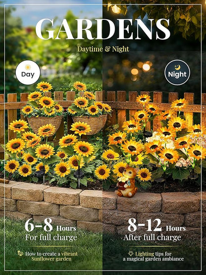GIGALUMI Solar Garden Lights Artificial Sunflowers, LED Garden Decor Carefree Sunflower Solar Lights Outdoor Yard Decorations Outdoor, Everlasting Sunflower Decor Gift for Yard Patio (Set of 2)