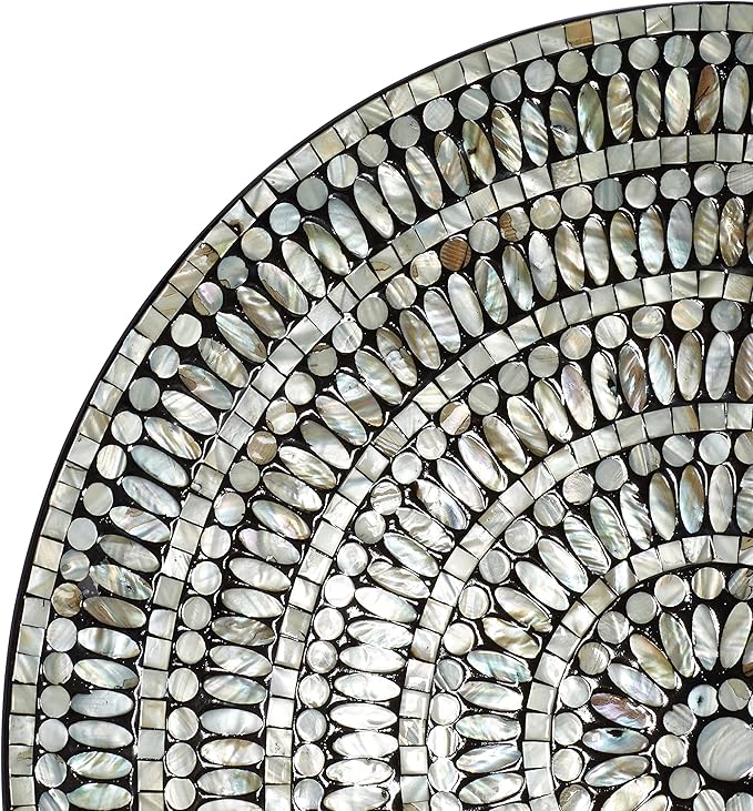 Deco 79 Mother of Pearl Shell Plate Handmade Home Wall Decor Mosaic Wall Sculpture, Wall Art 27" x 3" x 27", Silver