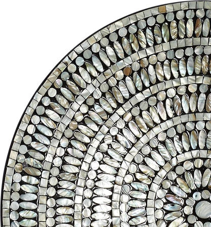 Deco 79 Mother of Pearl Shell Plate Handmade Home Wall Decor Mosaic Wall Sculpture, Wall Art 27" x 3" x 27", Silver
