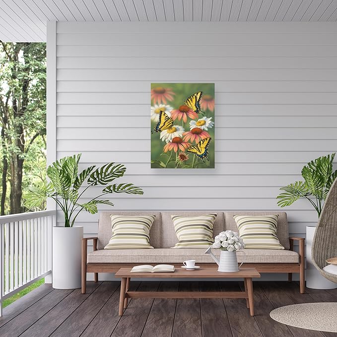 Outdoor Canvas Art - Jeff Hoff 'Yellow Tiger Swallowtails' Wall Art for Outdoor Spaces, Patios, or Gardens by Trademark Fine Art