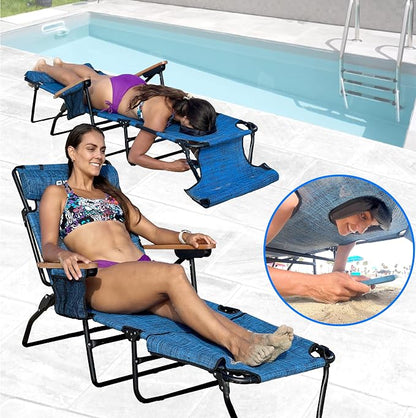 EASYGO PRODUCTS FLIP Face Down Tanning Chaise Lounge Chair with Face & Arm Holes - 4 Legs Support - Textilene Material - 6 Position - Arm Head Rest Pillow - Beach or Home Use