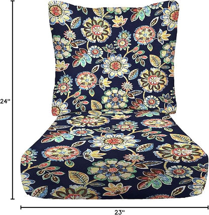 RSH DECOR: Deep Seating Chair Cushion with Pillow Back | 23” x 24” Seat | All-Weather Spun Fabric | Outdoor Cushion Set for Patio Furniture | Daelyn Navy