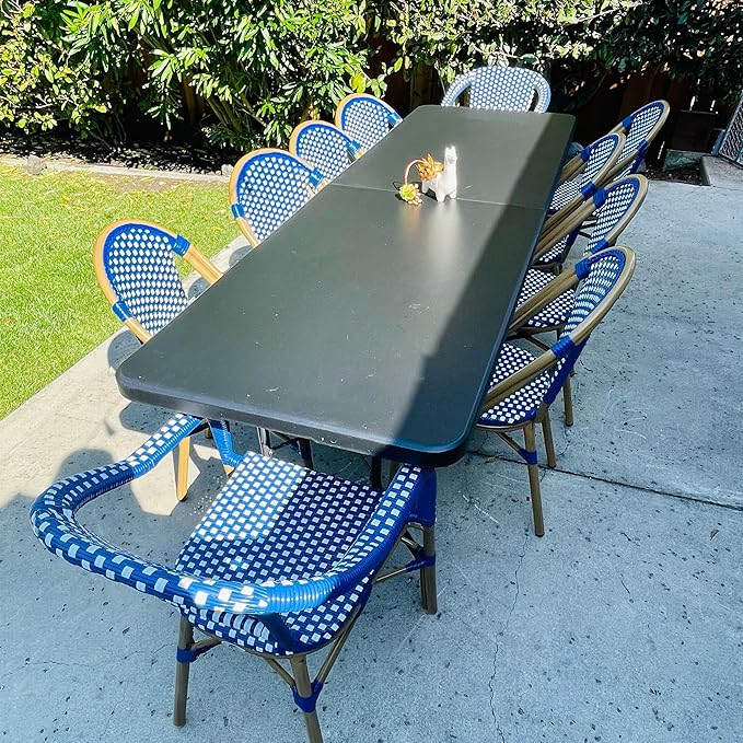 PURPLE LEAF Bistro Chair (Set of 2) French Hand-Woven Wicker Chairs for Outdoor Patio Porch Garden Indoor, Bamboo Print Finish, Dark Blue, Dining Chairs