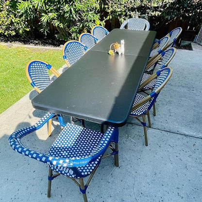 PURPLE LEAF Bistro Chair (Set of 2) French Hand-Woven Wicker Chairs for Outdoor Patio Porch Garden Indoor, Bamboo Print Finish, Dark Blue, Dining Chairs