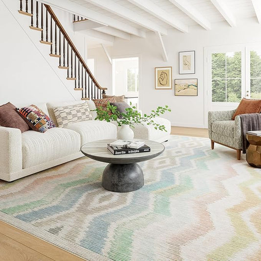 Dash & Albert Zarek Multi Machine Washable Rug, 4 X 6 Feet, Multicolored/White Chevron Pattern