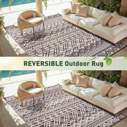 MontVoo-Outdoor Rug Carpet Waterproof 6x9 ft Reversible Patio Rug RV Camping Rug-Plastic Straw Rug Outside Indoor Outdoor Area Rug for Patio Deck Balcony Picnic Beach Outdoor Decor Boho Beige Brown