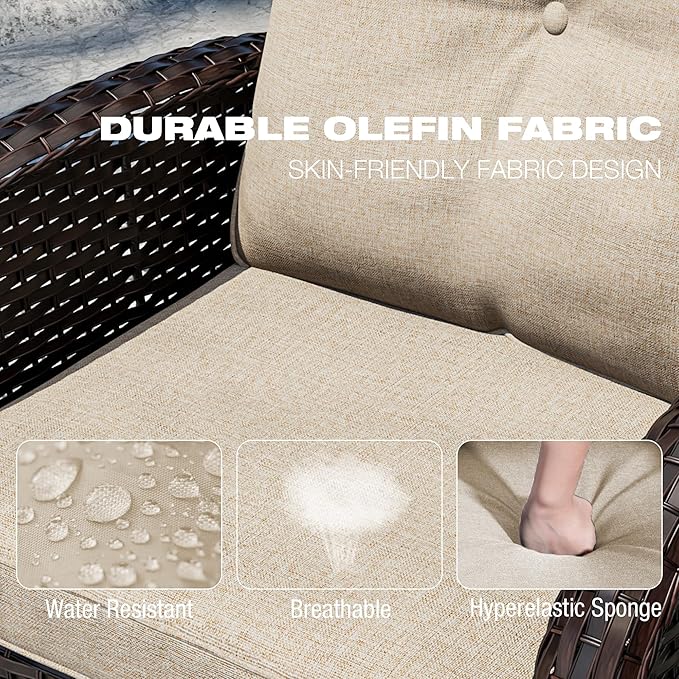 Joyside 10 Piece Patio Furniture Set, Outdoor Wicker Conversation Sets with Swivel Rocker Chairs and Sofa, Thick Cushion, Rattan Patio Sectional for Porch, Deck Use (Brown/Beige, 10 PCS)