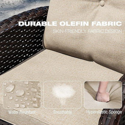 Joyside 10 Piece Patio Furniture Set, Outdoor Wicker Conversation Sets with Swivel Rocker Chairs and Sofa, Thick Cushion, Rattan Patio Sectional for Porch, Deck Use (Brown/Beige, 10 PCS)