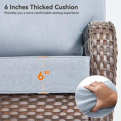 Luxury 6" Outdoor Cushions for Patio Furniture, 24x24x6" Thick Seat Cushion Set of 3, Fade Resistant Couch Chair Replacement Cushions High Density Wicker Chair Cushion w/ Removable Cover Baby Blue