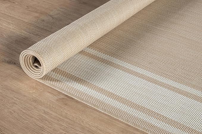 Beverly Rug Outdoor Rug 8x10 Modern Bordered Area Rugs for Indoor and Outdoor Patio Deck Porch Garden Waterproof Weather Sun Resistant Washable Outside Carpet (8 x 10 Beige)