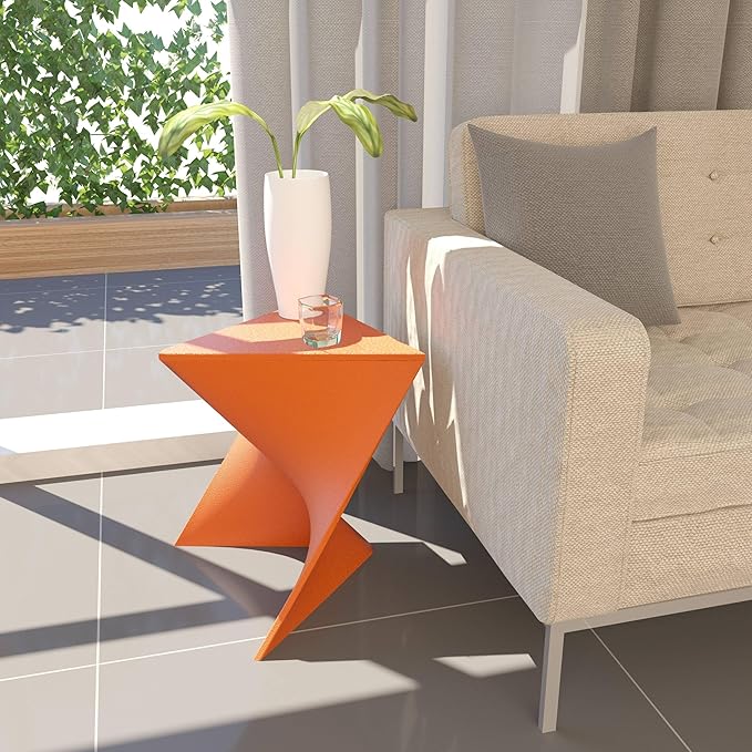 LeisureMod 15.75" Stackable Weather-Resistant Plastic Triangular Side Table - Accent End Table for Indoor & Outdoor Use (Orange, Set of 4)