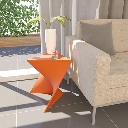 LeisureMod 15.75" Stackable Weather-Resistant Plastic Triangular Side Table - Accent End Table for Indoor & Outdoor Use (Orange, Set of 4)