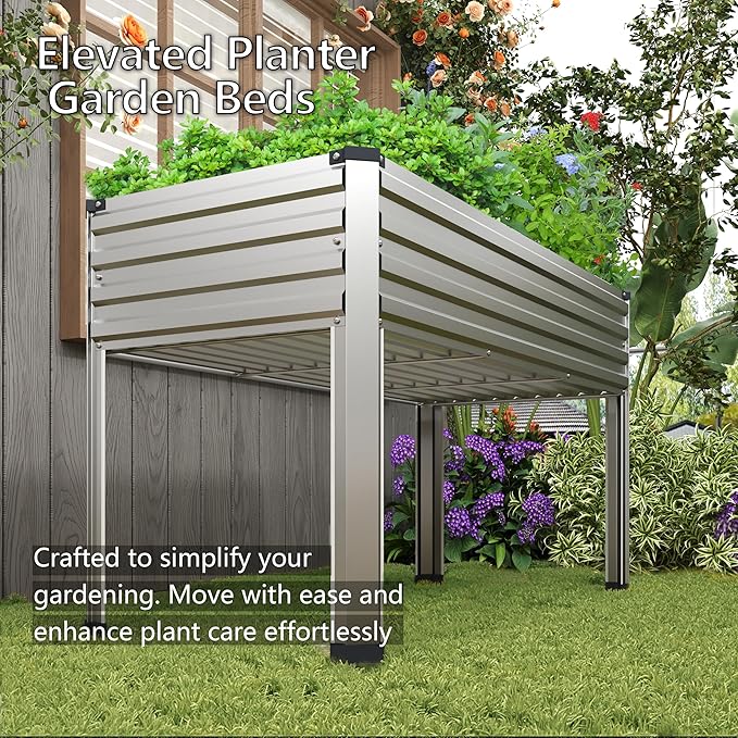 DIIYIV Galvanized Raised Garden Bed with Legs,48×24×30in Elevated Planter Box for Backyard,Outdoor Garden, Patio, Balcony, 350lb Capacity,Silver