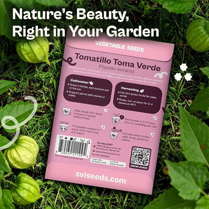 SVI 100 Toma Verde Tomatillo Seeds for Planting (Physalis ixocarpa) – Mexican Tomatillo Salsa Verde Favorite, Prolific 2–4oz Tomatillos – Heirloom Vegetable Seeds for Outdoor & Indoor Garden