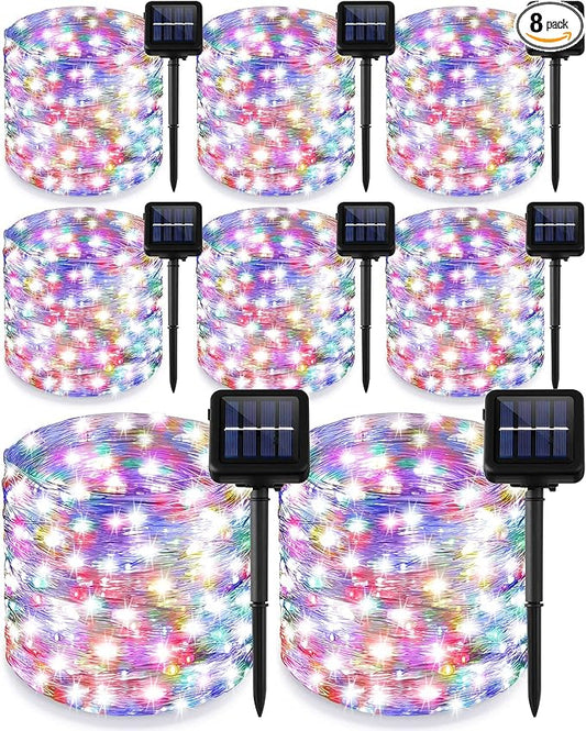 Treela 8 Pack Solar String Lights Outdoor Waterproof Each 240 Led 78ft Solar Fairy Lights Outdoor 8 Mode Led Tree Waterproof Copper Wire Garden Yard(Multicolor)