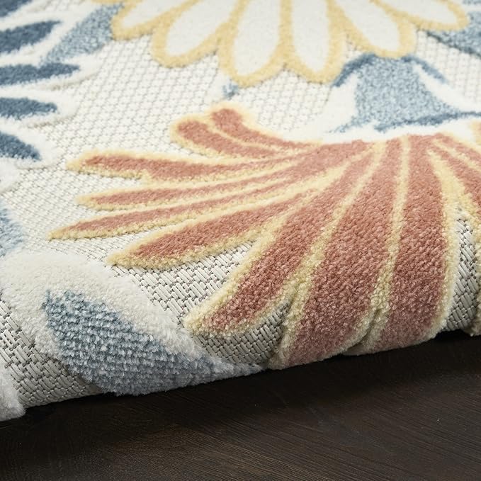 Nourison Aloha Ivory Rose 2'8" x 4' Area Rug - Easy Clean, Non Shedding, Bed Room, Living Room, Dining Room, Kitchen (3' x 4')