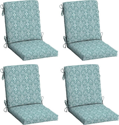 Arden 4-Pack Outdoor Patio Dining Chair Cushion, 20x44, Rain-Proof Seat Pad, Fade-Resistant Outdoor Cushion Turquoise Daphne Medallion