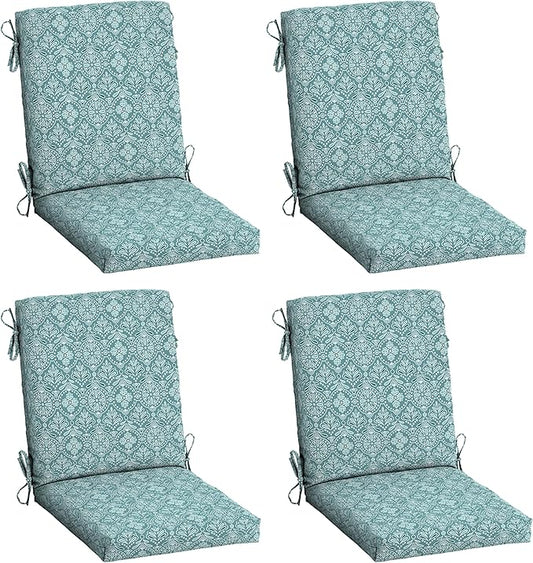 Arden 4-Pack Outdoor Patio Dining Chair Cushion, 20x44, Rain-Proof Seat Pad, Fade-Resistant Outdoor Cushion Turquoise Daphne Medallion
