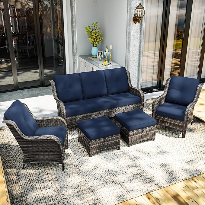 Outdoor Chair Cushions Set for Patio Furniture, 22x25/22x24 Inch, Waterproof & Fade Resistant Patio Chair Cushions, Thick Patio Furniture Cushion for Chair, Sofa, and Couch (Blue, 3 Set)
