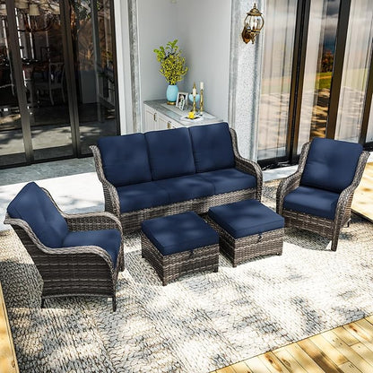 Outdoor Chair Cushions Set for Patio Furniture, 22x25/22x24 Inch, Waterproof & Fade Resistant Patio Chair Cushions, Thick Patio Furniture Cushion for Chair, Sofa, and Couch (Blue, 3 Set)