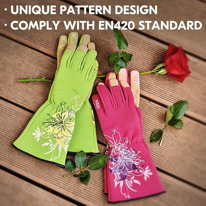 Vgo... 1-Pair Ladies' Synthetic Leather Gardening Gloves, Long Sleeves Gauntlet, Breathable & Grip Work Gloves, High Dexterity, Washable (Size S, Green, SL7445)