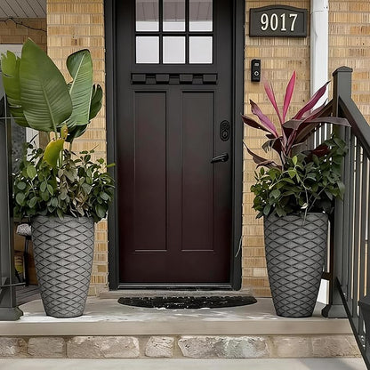 19" H Coastal Planter for Indoor/Outdoor Plants, Set of 2 Large Flower Pot with Drainage Hole, Weather-Resistant Resin Planters for Garden Patio Porch Home Office Decor, Rustic Black Wavy