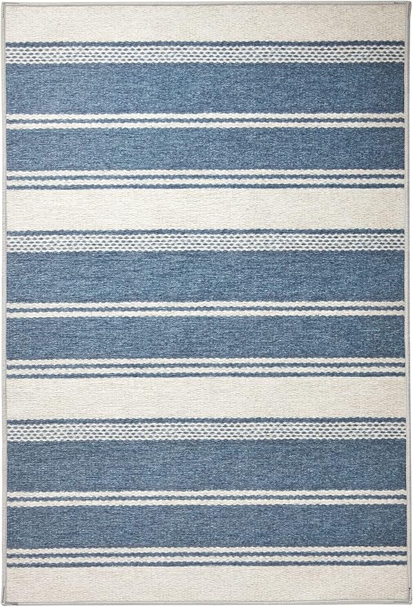 Dash & Albert Bowman Stripe Blue Machine Washable Rug, Runner-2.5 X 8 Feet, Blue Stripe Pattern
