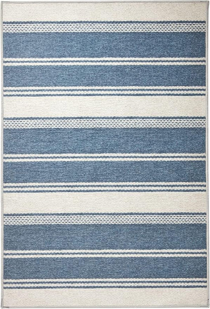 Dash & Albert Bowman Stripe Blue Machine Washable Rug, 2 X 3 Feet, Blue Stripe Pattern