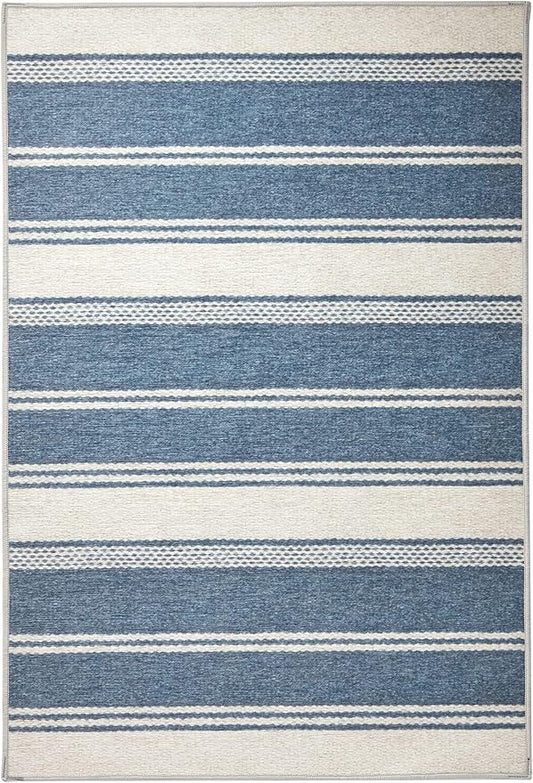 Dash & Albert Bowman Stripe Blue Machine Washable Rug, 2 X 3 Feet, Blue Stripe Pattern