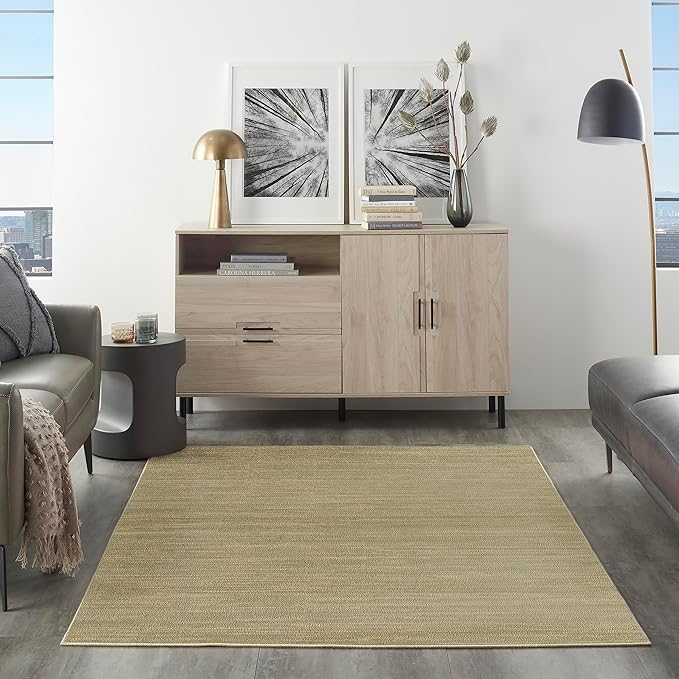 Nourison Home Essentials Indoor/Outdoor Green Gold 4' x 6' Area Rug, Easy Cleaning, Non Shedding, Bed Room, Living Room, Dining Room, Backyard, Deck, Patio (4x6)