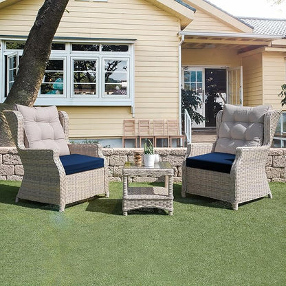 UNIKOME Outdoor Chair Cushions Pack of 4, Water Resistant Patio Cushions with Ties, High Density Sponge Filling Square Corner Seat Cushions for Outdoor Furniture, 24"*24"*4", Navy Blue