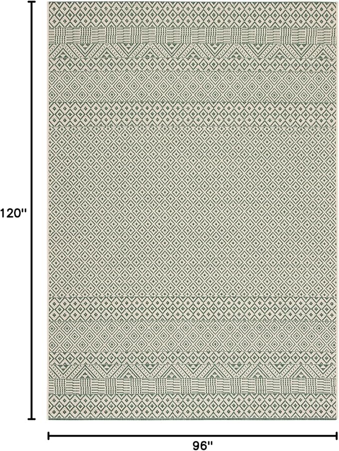 SAFAVIEH Washable Rug Outdoor Courtyard Collection - 8' x 10', Dark Green & Beige, Non-Shedding & Easy Cleaning, Ideal for Patio, Backyard, Mudroom, Dining Space (CY6235-32212)