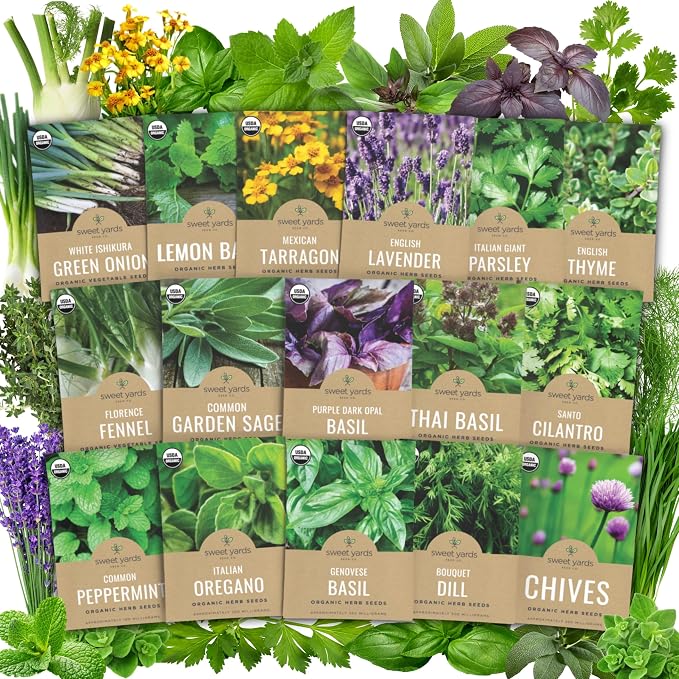 Organic Herb Seeds Variety Pack - 16 Individual Packs - 2026 Season - Basil, Cilantro, Dill, Thyme, Parsley and More! for Indoor & Outdoor Planting (Non-GMO, Certified Organic)