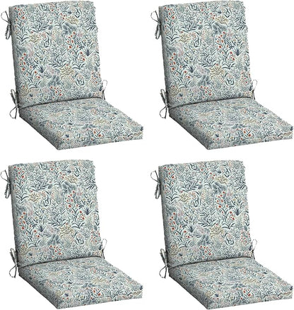 Arden 4-Pack Outdoor Patio Dining Chair Cushion, 20x44, Rain-Proof Seat Pad, Fade-Resistant Outdoor Cushion Pistachio Botanical