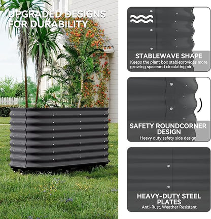 GarveeHome Self-Watering Wheeled Metal Garden Bed – Mobile Raised Planter Box with Water, Galvanized Steel Indoor/Outdoor Rolling Grow Station for Herbs, Veggies & Decor （59 in x23.6 in x27.5,Gray