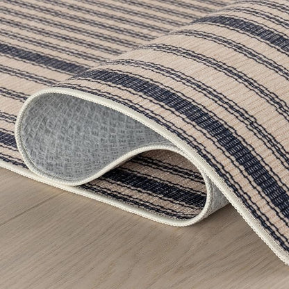 Dash & Albert Axiom Navy Machine Washable Rug, 6 X 9 Feet, Blue/Ivory Stripe Pattern