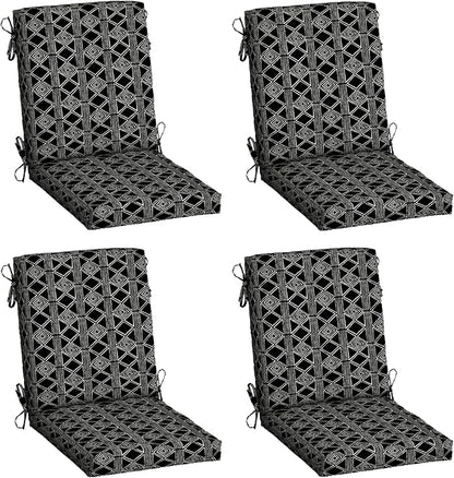 Arden 4-Pack Outdoor Patio Dining Chair Cushion, 20x44, Rain-Proof Seat Pad, Fade-Resistant Outdoor Cushion Black Global Stripe