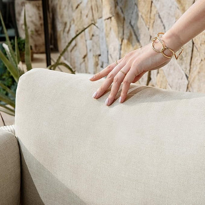 CHITA Boho Patio Rattan 360° Swivel Chair, Outdoor Wicker Furniture with 7.9″ Thickened Cushions and 2 Arm Pillows, Acacia Wood Frame, Fully Assembled(Cream)