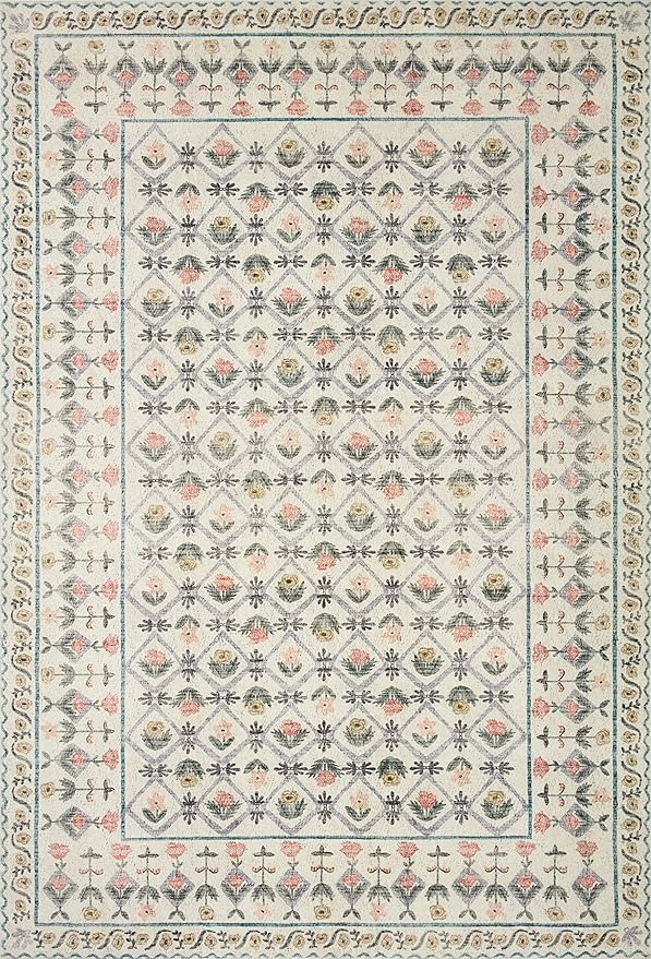 Loloi Rifle Paper Co. Eden Collection EDE-03 Lattice Ivory 2'-6" x 7'-6" Runner Rug feat. CloudPile™
