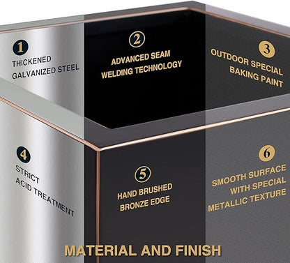 Wallowa Metallic Heavy Tall Outdoor/Indoor Planter Box 14Lx14Wx30H Inches Rectangular Large Flowerpot, Tall Metal Planter Box for Front Porch ‎25 Pounds, No Assembly Required, Black, 1 Pack